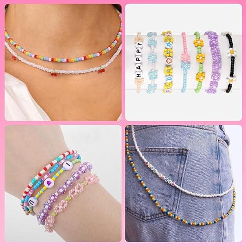 Funtopia 34000pcs+ 3mm Seed Beads for Jewelry Making, 5 Types 120 Colors Small Glass Beads for Bracelets, Friendship Bracelet Kit with Alphabet Letter Beads Smile Face Beads for DIY, Art and Craft thumbnail 5