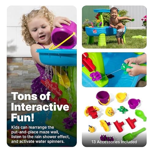 Step2 Rain Showers Splash Pond Water Table, Kids Water and Sand Activity Sensory Playset, Summer Outdoor Toys, 13 Piece Water Toy Accessories, For Toddlers 1.5+ Years Old, Blue & Green thumbnail 5