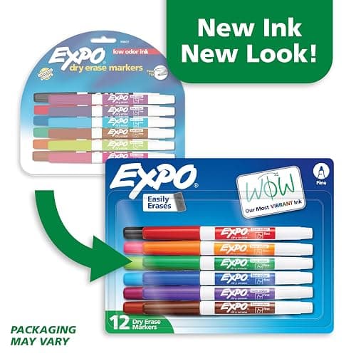 EXPO Dry Erase Markers, Low Odor Ink, Assorted Colors, Fine Tip, 12 Count - Whiteboard, Calendar, Organization, Essential Supplies for Office, School, Classroom, Teachers thumbnail 3