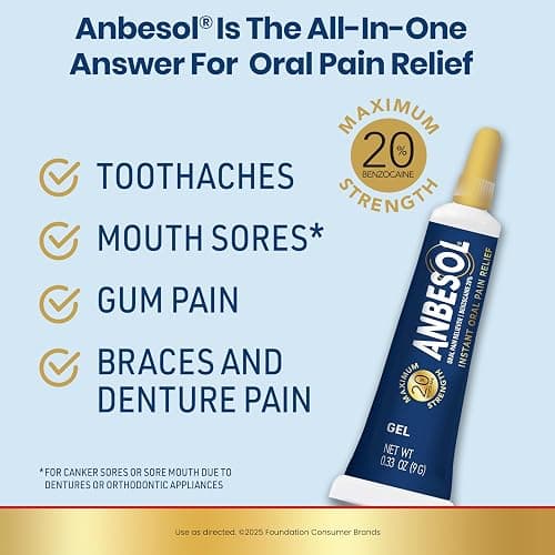 Anbesol Maximum Strength Gel - Instant Oral Pain Relief, for Toothaches, Gums, Braces, & Denture Pain, and Mouth Sores*, Canker Sore Treatment Inside Mouth, ADA Accepted, 0.33 oz thumbnail 3