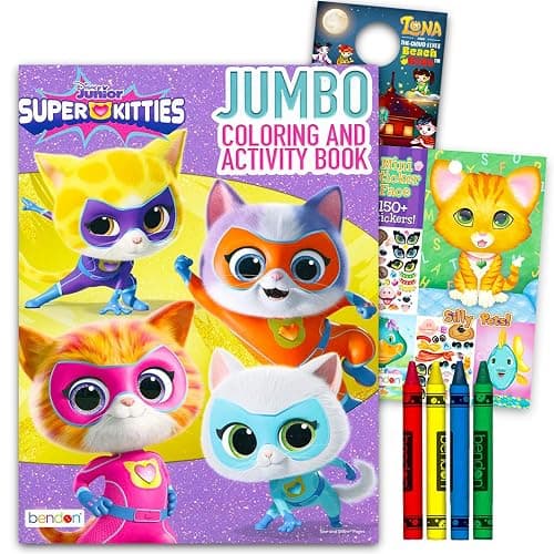 Disney SuperKitties Coloring Book Set for Kids, Girls 4-8 3-5 Bundle with Super Kitties Coloring Pages, Activities, Games, Stickers, Jumbo Crayons | SuperKitties Activity Book Set - Image 1