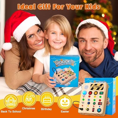 TINTECUSA Busy Board Montessori Toys for Toddler, Wooden Sensory Board Switch Toy with Shape Sorter LED Light Up Toys Educational Plane Travel Activity for Girls & Boys thumbnail 7