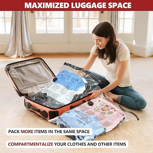 SUOCO Vacuum Bags for Travel with Rechargeable Pump, 8 Combo (2L/3M/3S) Compression Packing Seal Bags for Luggage Suitcase, Space Saver for Clothing and Clothes Travel thumbnail 5