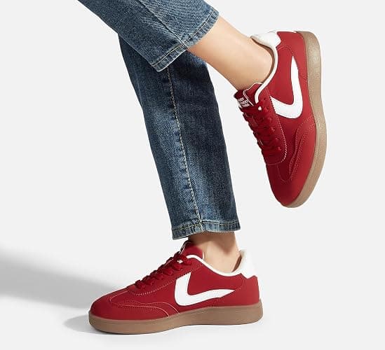 LUCKY STEP Women's Retro Fashion Sneakers Classic Casual Walking Shoes Non Slip Comfort Skate Shoes - 8 - Red thumbnail 6