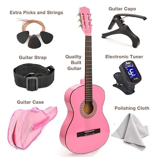 30" Wood Classical Guitar with Case and Accessories for Kids/Girls/Boys/Beginners (Pink) thumbnail 2