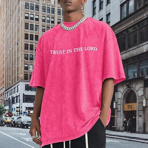 Wrenpies Mens Oversized Christian Shirts God Faith Jesus Religious Tshirts Trust in The Lord Bible Verse Tees Acid Wash Tops thumbnail 2