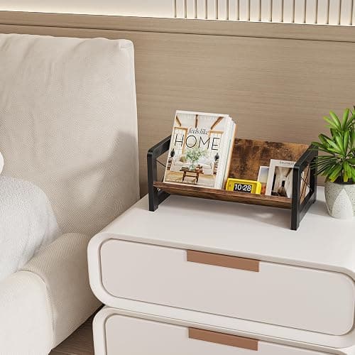 ELITEROO Desktop Bookshelf Organizer, Wood Slanted Desk Bookshelf, Small Tabletop Book Rack, Portable Mini Bookcase for Book Display, Cookbooks, Kids Reading, Office & Home Storage, Rustic Brown thumbnail 8