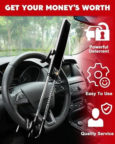 Tevlaphee Steering Wheel Lock Anti-Theft Car Device Heavy Duty Security Car Lock Antitheft Locking Devices Great Deterrent Adjustable Car Wheel Lock Anti Theft for Vehicle Truck with 3 Keys(Black) thumbnail 6