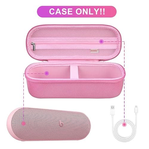 BOVKE Carrying Case for Beats Pill - Portable Bluetooth Speaker, New Beats Pill Wireless Speaker Travel Holder Bag with Extra Mesh Pocket for Charging Cables, Accessories, Pink thumbnail 2