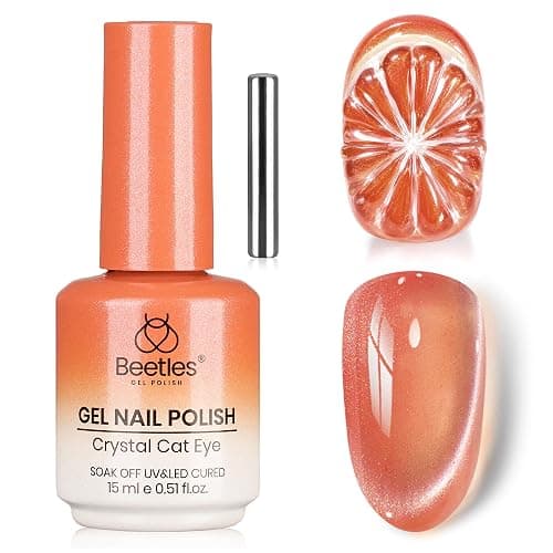 Beetles Orange Cat Eye Gel Nail Polish, 15ML Orange Soda Glitter Cat Eye | Magnetic Gel Polish Shimmer Effect Soak Off UV French Nail Art Design Salon DIY Manicure Gifts for Women - Image 1
