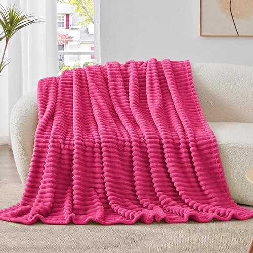 BEDELITE Twin Blanket for Couch & Bed, 300GSM Soft & Warm Fleece Blanket, Decorative and Giftable Striped Hot Pink Blankets for Women, Men, 60"x80" thumbnail 9