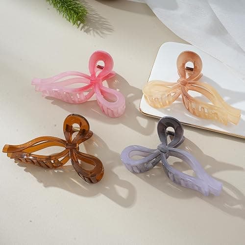 4 PCS Bow Hair Clips Bow Claw Clip for Women Nonslip Large Hair Claw Clips for Thin and Thick Hair Strong Hold Hair Bows (Light Brown+Light Pink+Khaki+Gray) thumbnail 7