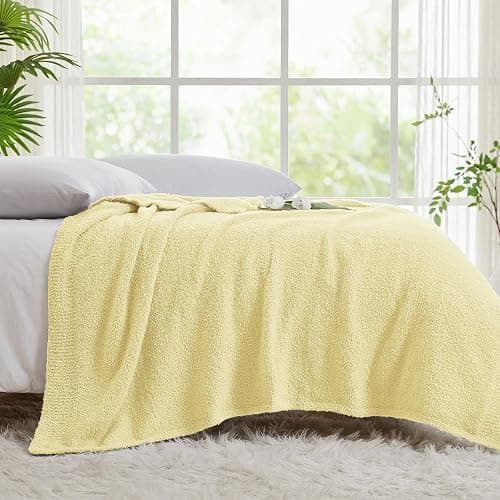 CYMULA Knit Throw Blanket for Couch Yellow - Super Soft Lightweight Plush Fuzzy Fluffy Cozy Blankets and Throws for Sofa Bed, 50 x 60 inches thumbnail 7