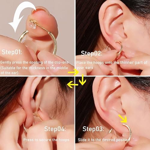 PLOMFOV Clip On Hoop Earrings for Women Non Pierced Earrings Clip On Gold Hoops Fake Earrings Clips for Non-Pierced Ears 10-20MM thumbnail 2