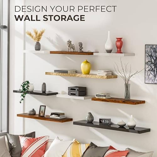 CASARIA® Set of 2 90cmx23cm Dark Oak Floating Shelf Including Bracket | Wall Shelving Living Room Kitchen Bedroom Office | 38mm Thick | Hidden Wall Fixing | 15kg Capacity MDF thumbnail 11