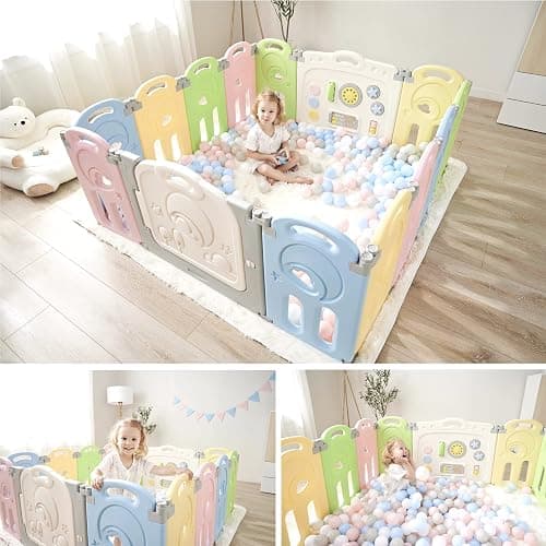 Fortella Cloud Castle Foldable Playpen, Baby Safety Play Yard with Whiteboard and Activity Wall, Indoors or Outdoors (Multicolor 14 Panel) thumbnail 3