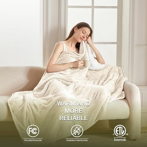 ⭐️Cozorbt Heat Blanket 62”x84” Twin Size,Soft Flannel & Sherpa Reversible Electric Blanket with 10 Heat Settings,12 Timer Setting and 8 Hours Auto-Shut Off,ETL Certified Machine Washable,Ivory thumbnail 2