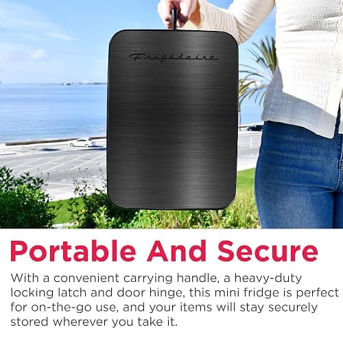 Frigidaire Mini Personal Fridge Cooler, Countertop, Holds Up to 10L/15 Cans, Brushed Black Stainless Rugged Design, Portable for Skincare, Makeup, Car, Office, Bedroom, Dorm Room, or Cabin thumbnail 7