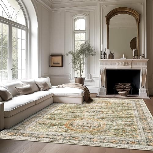 Soalmost 6x9 Area Rug for Living Room Washable 6x9 Non-Slip Modern Rugs for Bedroom Dinning Room Ultra-Thin Indoor Green Orange thumbnail 2