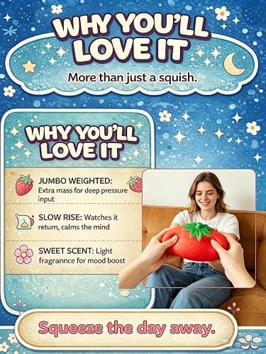 Realistic Strawberry Slow Rising Stress Ball, 2 Sizes 5.9/3.9 Inch Soft Squeeze Fruit Fidget Toy, Anxiety Relief Sensory Squishy Toy for Adults Kids, Party Favor & Desk Decor (Large-1PCS) thumbnail 4