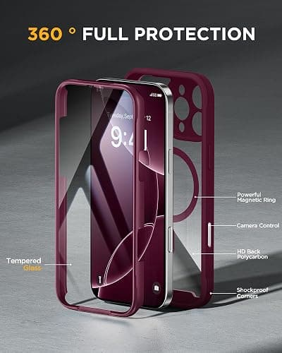 Miracase Magnetic for iPhone 16 Pro Case Full-Body Phone with Built-in Glass Screen Protector, [Compatible with MagSafe] Military Drop Proof 16 Pro Cover Bumper 6.3 inch, Plum thumbnail 2