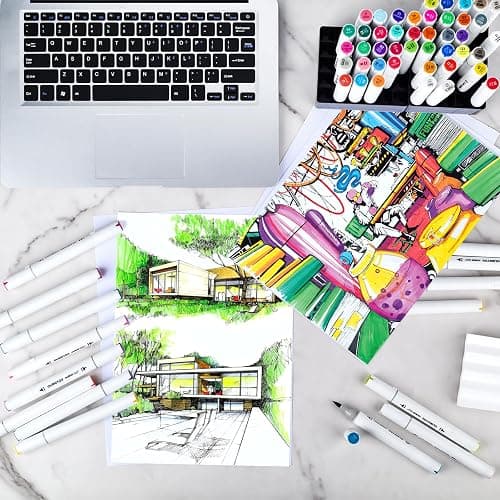 OLINGYOU 60 Colors Alcohol Markers with Base Dual Tip Drawing Markers for Comics Coloring Sketching Illustration,Stocking Stuffers, Christmas Gift Idea for Teens thumbnail 2