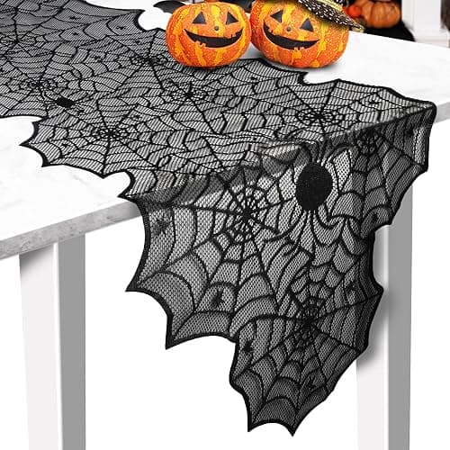 Halloween Table Runner, Black Lace Spider Web Table Runners for Halloween Decor/Party Dinner Table Decoration 18 x 72Inch - Image 1