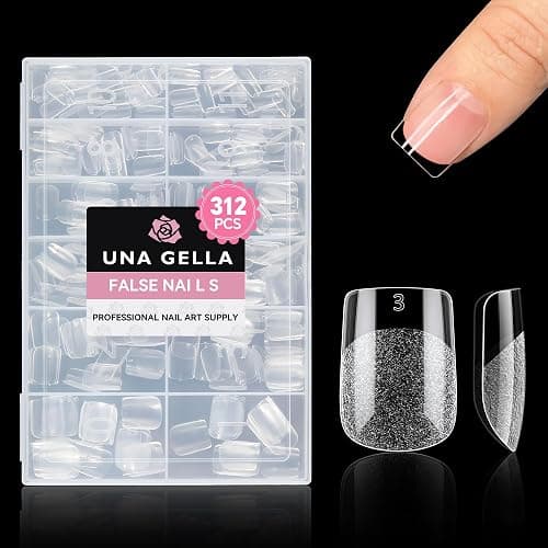 UNA GELLA Extra Short Square Nail Tips, 312pcs XS Square Gel Nail Tips | Soft Gel Full Cover Half Matte No Need File Acrylic Fake Nails for Nail Extension Home DIY Nail Salon 12 Sizes - Image 1