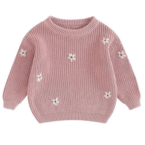 Mubineo Baby Girl Winter Clothes Cute Flower Sweater Crewneck Pullover Long Sleeve Knit Newborn Infant Sweaters - Image 1