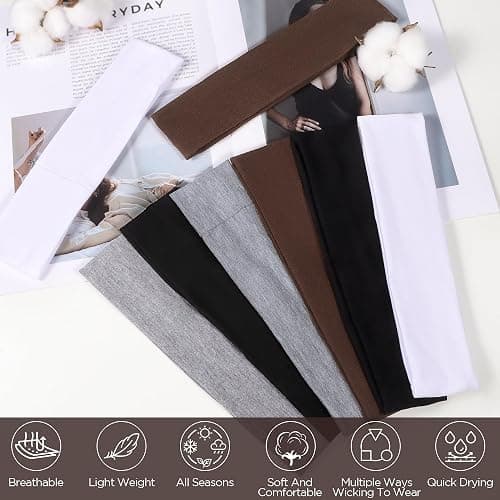 Ztomine Headbands for Women, 8pcs Stretchy Non Slip Soft Cotton Cloth Hair Bands for Sports, Workout, Yoga and Running thumbnail 4
