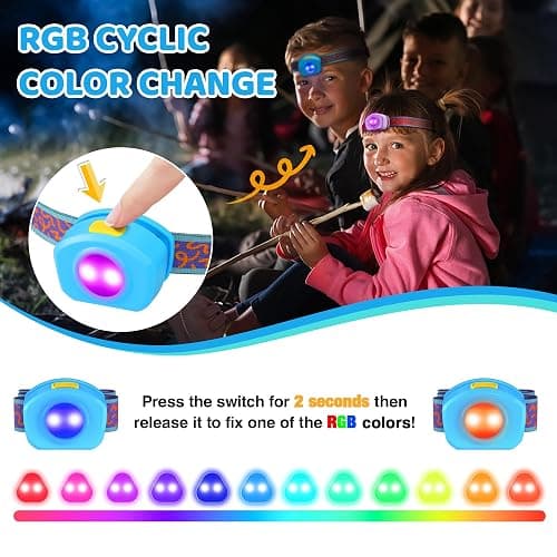 EverBrite LED Headlamp Rechargeable Kids Headlamp with RGB Mode and Adjustable Headband, 3 Modes Multicolor Headlamp for Camping, Reading, Exploring, Halloween, Christmas thumbnail 3