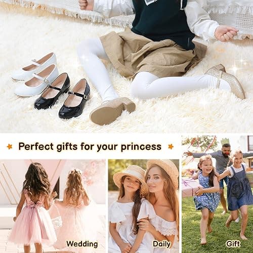 WIKENCY Girls Dress Shoes-Mary Jane Shoes for Girls, Princess Wedding Party Flower Girl School Shoes Low Heel Flats for Little/Big Kids thumbnail 2