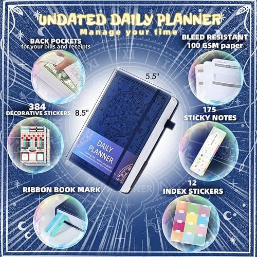 2025 Undated Academic Planner Hardcover (5.5x8.5") - Flexible Weekly & Monthly Organizer with Stickers, Productivity Journal for Students & Professionals(Navy Blue) thumbnail 2