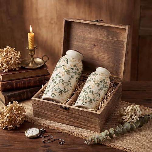 Ninehaoou 2 Pcs Vintage Ceramic Flower Vase Chinoiserie Antique Floral Vase Rustic Boho Farmhouse Decor for Home Table Bookshelf Aesthetic Centerpiece Gift(Vintage Green) thumbnail 2