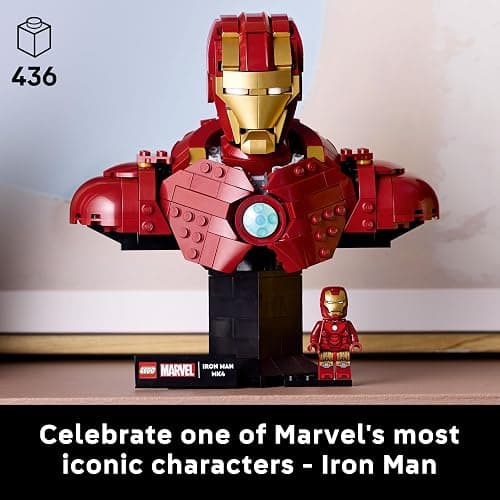 LEGO Marvel Iron Man MK4 Bust - Display Model Building Set for Adults incl. a Tony Stark Minifigure, plus Shoulder Cannons and a Rotating Head - Collectible Avengers Gift for Fans - 76327 | Tony Stark Minifigure, Shoulder Cannons, Rotating Head, Collectible Avengers Gift, 76327 thumbnail 4