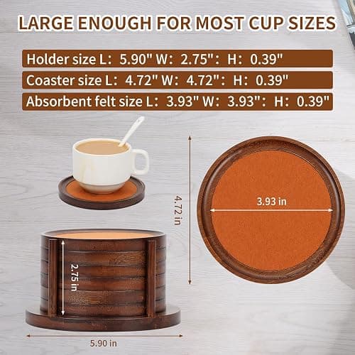 MinBoo Bamboo Coasters for Coffee Table Set of 6 Coasters for Drinks Absorbent with Holder Coffee Table Decor for Tabletop Protection Gifts for House Warming New Home & Wedding (Dark Brown 6Pcs) thumbnail 3
