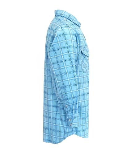 BOCOMAL FR Shirts for Men Printed Plaid Flame Resistant NFPA2112/CAT2 6.5oz Lightweight Fire Retardant Shirt - Large - Pearl Snaps-blue thumbnail 4