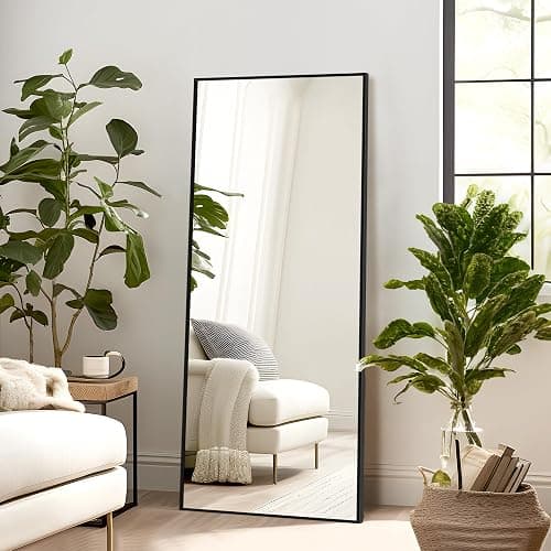 NicBex Full Length Mirror with Stand, 56"x19" Aluminum Alloy Frame Floor Mirror, Black, Shatter-Proof Glass - Free Standing, Leaning Against Wall or Wall-Mounted, for Bedroom Living Room Dressing Room thumbnail 3