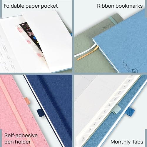 POPRUN 2026 Weekly & Monthly Planner Calendar, 6.75" x 8.75" Medium, Horizontal Layout with Lined Sections, Jan. 2026 - Dec. 2026, Leather Hardcover, 100GSM Paper, Inner Pocket - Black thumbnail 6