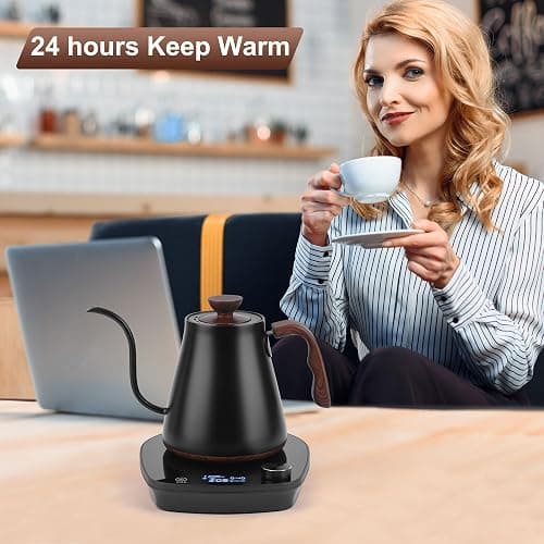 YDDZZM Gooseneck Electric Kettle, Intelligent Temperature Control, Stainless Steel Inner, Quick Heating, for Pour Over Coffee, Brew Tea, Boil Hot Water, 1000W 0.9L Black thumbnail 2