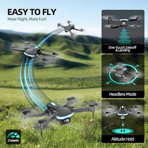 Drone with Camera 1080P HD, FPV Foldable Mini Drone for Beginners Kids Boys Girls, with 2 recharging Batteries, Carrying Case, One Key Start, Stable Hover, Trajectory Flight, Toys Gifts (Black) thumbnail 6