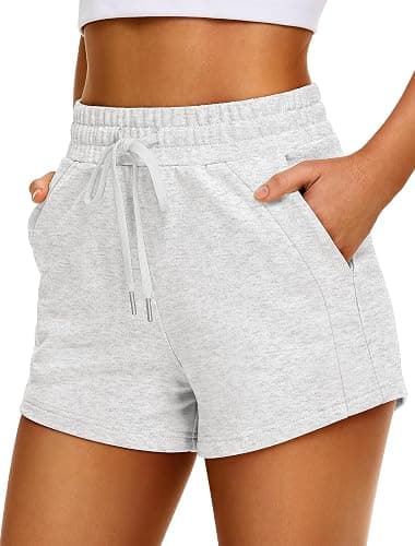 IWD Womens Sweat Shorts Casual Summer Comfy Cotton Shorts Drawstring High Waisted Lounge Shorts with Pockets - White Heather - Small - Image 1