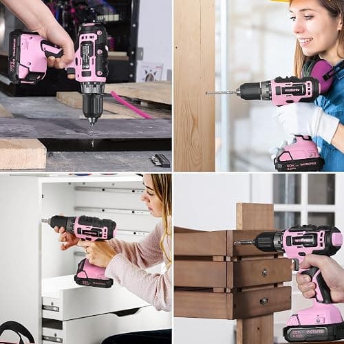 WORKPRO Pink Tool Kit with Drill, Tool Set with 20V Cordless Lithium-ion Drill Driver, Pink Drill Set for Women, 157PCS Home Tool Kit, Lady's Repairing Kit with 14-Inch Storage Bag - Pink Ribbon thumbnail 8
