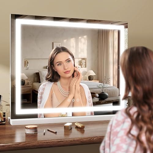 ROLOVE 23"x18" Lighted Vanity Mirror with 3-Color Dimmable LED, Smart Touch Control & Memory Function - Large Hollywood Makeup Mirror for Wall or Tabletop thumbnail 7