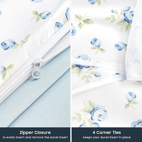 Wake In Cloud - Coquette Duvet Cover Set, Floral Cottagecore Flower Shabby Chic Cute Aesthetic, Soft Lightweight Bedding for Women Teen Girls, 3-Piece, White Blue, Twin/Twin XL Size thumbnail 7