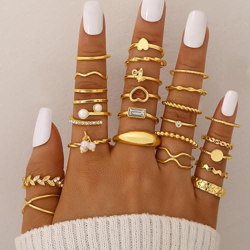 FAXHION 68 Pcs Gold Jewelry Set for Women with 7 Necklace, 17 Bracelet, 5 Hoop Earrings, 15 Stud Earrings, 24 Knuckle Rings for Women Jewelry Set for Women Gift thumbnail 5