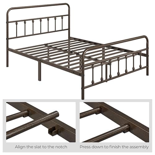 Yaheetech Classic Metal Platform Bed Frame Mattress Foundation with Victorian Style Iron-Art Headboard/Footboard/Under Bed Storage/No Box Spring Needed/Queen Size Bronze thumbnail 6