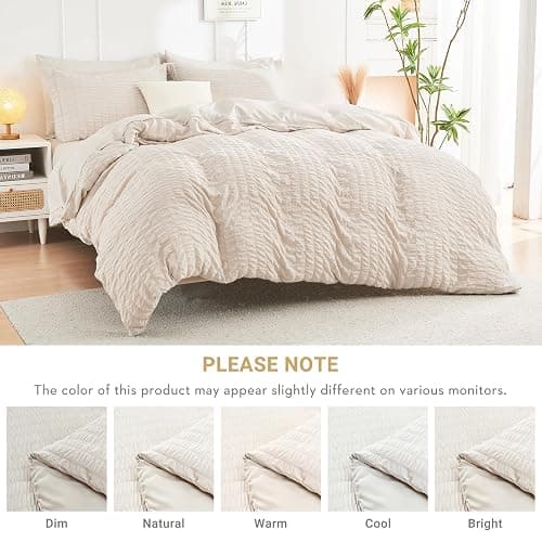HYMOKEGE Beige Twin XL Comforter Set Seersucker 5 Pieces, All Season Luxury Bed in a Bag for Bedroom, Bedding Set with Comforter, Sheets, Pillowcase & Sham thumbnail 6
