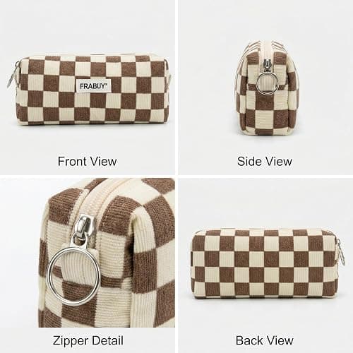 FRABUY Soft Corduroy Pencil Case Pen Pouch Organizer, Small Stationery Bag | Cute Crown Checkerboard Pouch, Smooth Zipper, Daily Cosmetics Holder, Compact Organizer for School Teen Girls, Women thumbnail 9