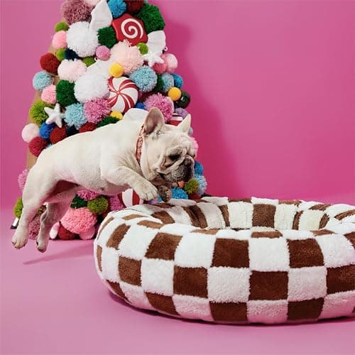 LE SURE Donut Small Dog Bed - Round Cat Beds for Indoor Cats Anti-Anxiety Calming Pet Beds, Washable Cute Modern Beds with Teddy Sherpa Plush & Anti Slip Bottom Brwon thumbnail 7